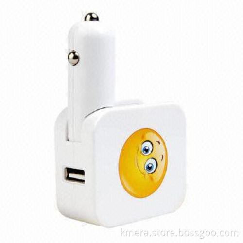 Universal Home and Car Combo USB Charger with Compact Storage, Sized 56 x 50 x 25mm